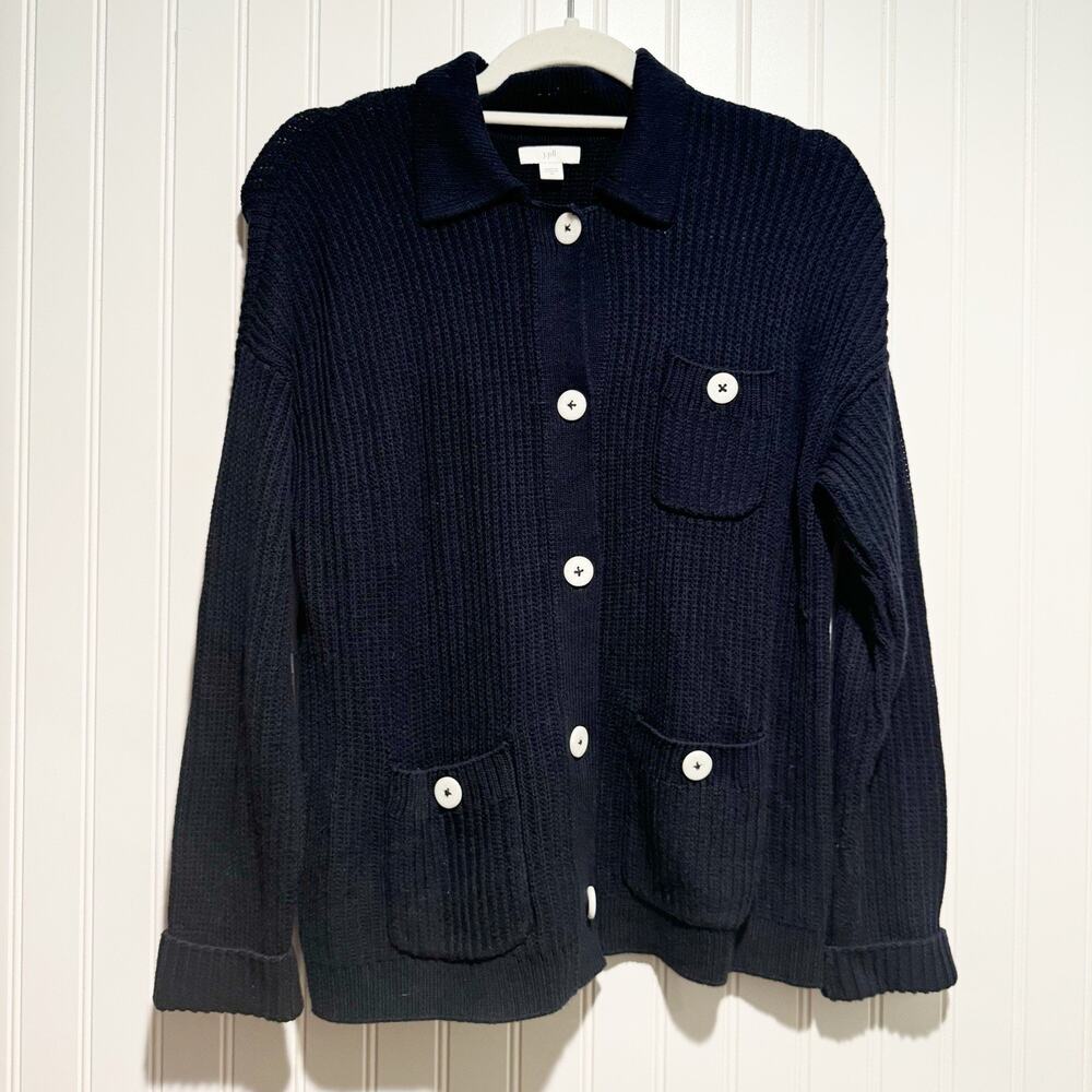 J Jill Navy Blue Cotton Cardigan Sweater Size XS - Picture 1 of 5